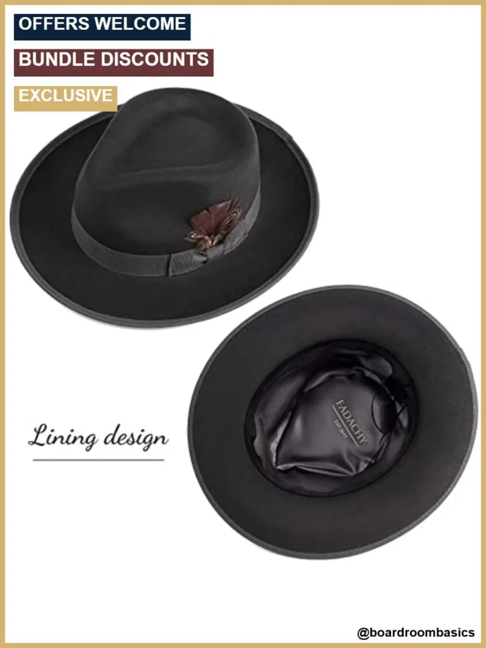 Wide Brim Fedora Hat with Removable Feathers, Adjustable Strap, Cotton Blend,